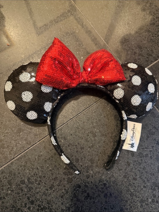 Disney Accessories - Disney Parks Minnie Mouse Authentic and White Sequin Polka Dot Ear Headband